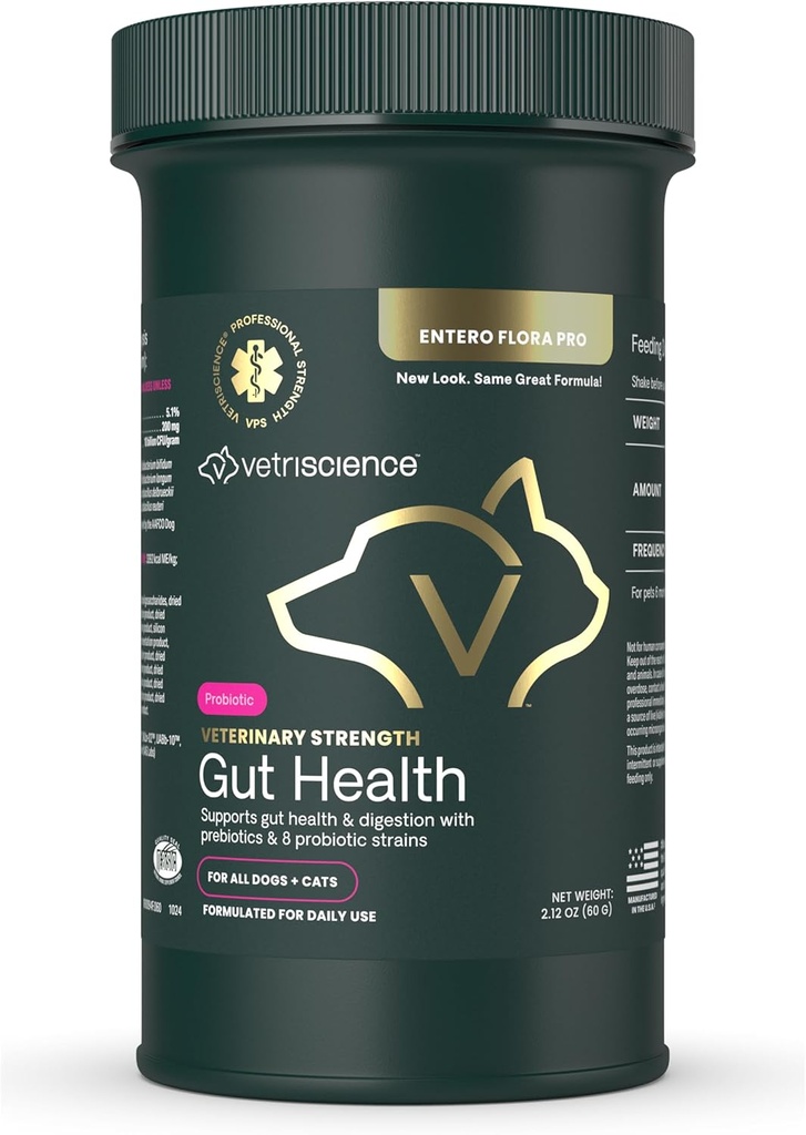 VetriScience Veterinary Strength Gut Health Toz - Evcil hayvanlar için Sağlık Supplement - Immunity Support - Pet-Friendly Probiyotik Toz - Tadısız & Odorless - 60 Hizmet