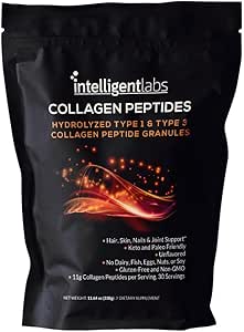 Akıllı Laboratuvarlar Hidrolyzed Type 1 ve 3 Collagen Peptide Granules, Collagen Toz Unflavored, Keto ve Paleo-Friendly, Third-Party  Valid For Pure, 11g per Service, 30 A Poucht