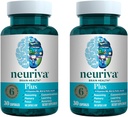 NEURIVA Plus Συμπλήρωμα εγκεφάλου για μνήμη, εστίαση & συγκέντρωση + Γνωστική λειτουργία με κλινικά ελεγχόμενη Nootropics Phosphatidylserine και νευροπαράγοντας, VIT B6 & B12, 30 κάψουλες κόμη (2 Συσκευασία)