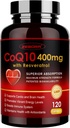 ZEBORA CoQ10-400mg ile Trans-Resveratrol, PQ & Vitamin E - BioPerine ile Yüksek Aromatikme-Q10 - Heart & Energy-Production için Güçlü Antioksit,120 Veggie Capsules