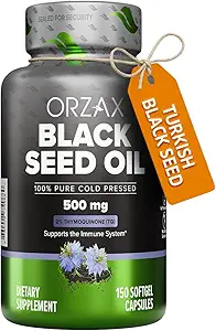 ORZAX Black Seed Oil Cold Pressed 100% Pure | Non-GMO – Omega 3 6 9 & Thymoquinone | Black Cumin Nigella Sativa Oil for Immune Support, Hair, Skin, Face (150 Softgel Capsules)