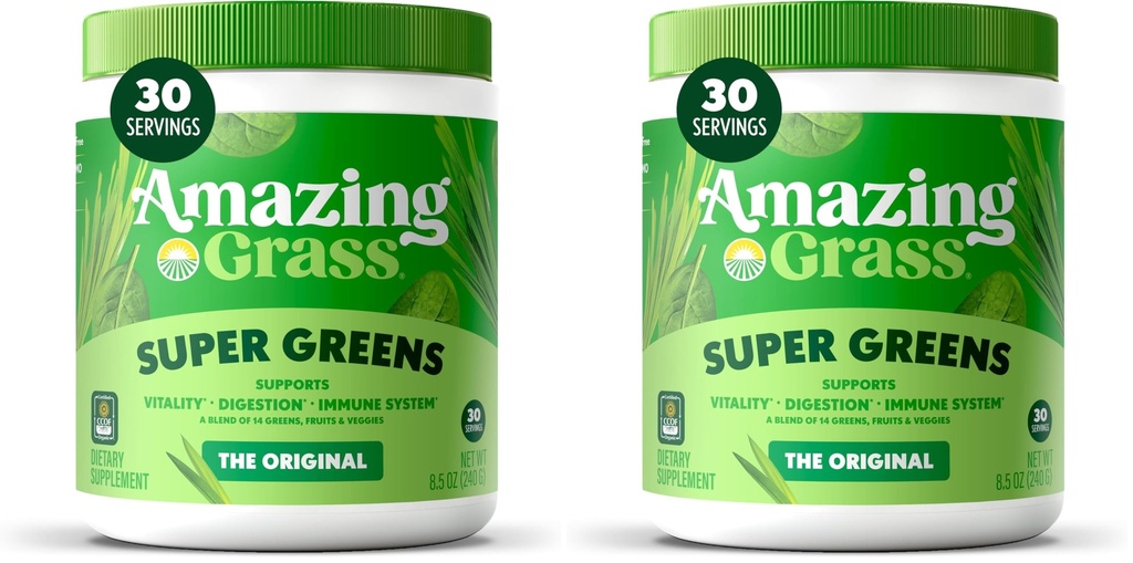 Πακέτο εκπληκτικών πράσινων χόρτου Superfood σκόνη: Πράσινοι σκόνη με Digestive Ένζυμα & Προβιοτικά, Βιολογικά Spirulina, Chlorella, και Beet Root σκόνη, Original, 30 εξυπηρετούν (60 Σύνολο εξυπηρετούν)