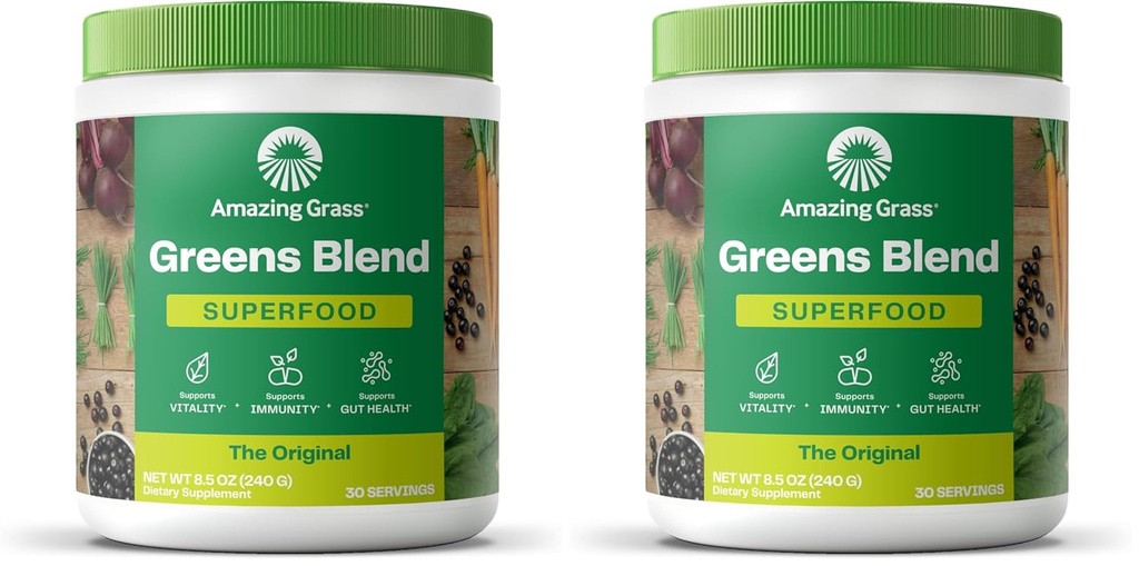 Amazing Grass Greens Superfood Toz: Digestive Enzymes & Probiyotiks, Organik Spirulina, Chlorella ve Beet Root Toz, Orijinal, 30 Hizmet (60 Toplam Hizmet)