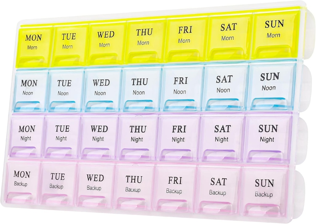 Büyük Haftalık Pill Organizer 4 Times A Day, Moisture-Proof 7 Day Pill Box, Seyahat Pill Vakaları Pills Vitamin Balık Yağ Supplements (Yellow) için Portreatif