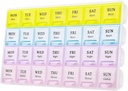 Büyük Haftalık Pill Organizer 4 Times A Day, Moisture-Proof 7 Day Pill Box, Seyahat Pill Vakaları Pills Vitamin Balık Yağ Supplements (Yellow) için Portreatif