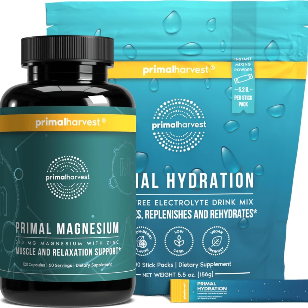 Hydration Powder & Magnesium Complex Supplements for Men by Primal Harvest, Bundle