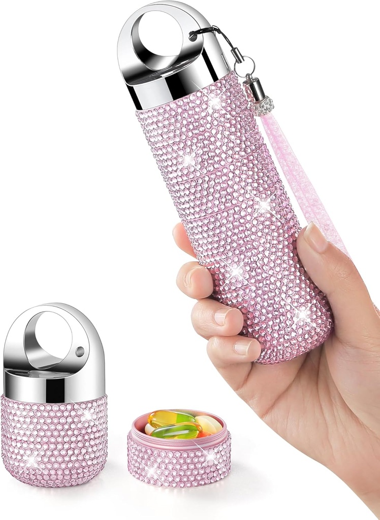 Zannaki Metal Bling Pill Organizer, Seyahat Suları Haftalık Pill Box, Portatif Büyük Alüminyum Pill Case Konteyner, Honda Free 7 Günlük Tıp Vitamini için Organize Sahibi,Fish Oil,Supplement