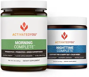 ACTIVATEDYOU Morning Daily Wellness Drink (Apple Cinnamon) Nighttime Complete (Raspberry Lemonade) Prebiyotikler, Probiyotikler ve Green Superfoods, 30 Hizmetler