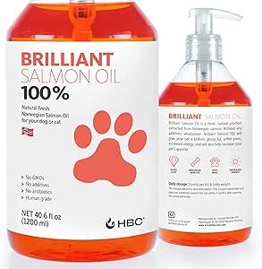 Köpekler için Brilliant Salmon Oil, Cats & Puppies | Omega 3 Fish Oil Sıvı Supplement with DHA, EPA Fatty Acids | Supports Skin and Coat, Immune System & Ortak Fonksiyonl | Hofseth BioCare (10oz)