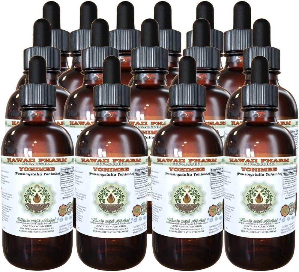 Hawaii Pharm Yohimbe Alkol Özgür Sıvı, Yohimbe Sıvı (Pausinystalia Yohimbe) kuru Bark Glycerite Natural Herbal Supplement, USA 15x4 fl.oz