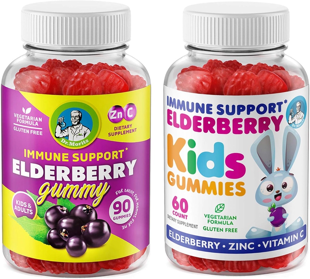 DR. MORITZ Elderberry Gummies for Kids and Family- Immune System Branson and Health Support with Black Sambucus Elderberries Extract - Vitamin and çinko Herbal Immunity Boost Supplement for Children and Family- Immune System Branson and Health Support with Black Sambucus Elderberries Extract - Vitamin and çinko Herbal Immunity Boost Supplement for Children