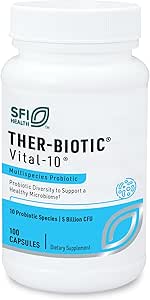 SFI Health Klaire Labs Ther-Biotic Vital 10 - Multistrain Probiotic with Lactobacillus, Bifidobacterium & More - Support Gut Health, A Balanced Microbiome & Immune Function (100 Capsules)