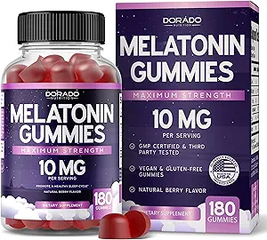 Melatonin Gummies 10mg for Yetişkinler (180 Count) - Quick Dissolve Melatonin Gummies - Yetişkinler için Gummy Contains 10 mg - Yüksek Potency - Karma Berry Flavor - Non-GMO, Vegan Supplement & Made in USA