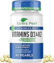 Dünya'nın İnci Vitamini D3 K2 5000 IU - 3in-1 K2 D3 Vitamini Kadınlar ve Erkekler için Probiyotiklerle birlikte, 3Month Supply, Gut Health Supplements for Women & Men (90 CT)