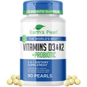 Dünya'nın İnci Vitamini D3 K2 5000 IU - 3in-1 K2 D3 Vitamini Kadınlar ve Erkekler için Probiyotiklerle birlikte, 3Month Supply, Gut Health Supplements for Women & Men (90 CT)