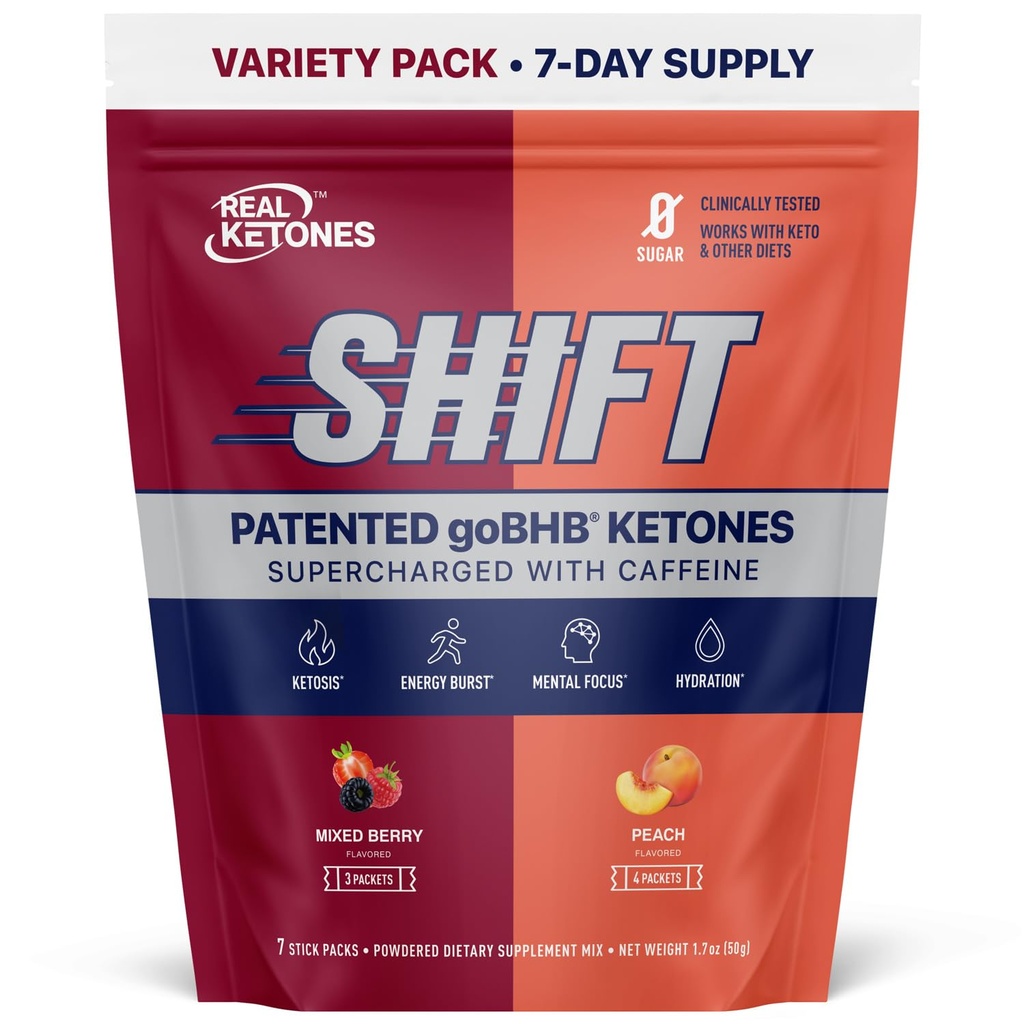 Real Ketones BHB Exojen Ketones Mix Packets Keto Electrolytes Toz Packets No Sugar with 4 Main Fasting Electrolytes Plus Hydrating Patented DWB - 7 Count Peach, Karma Berry