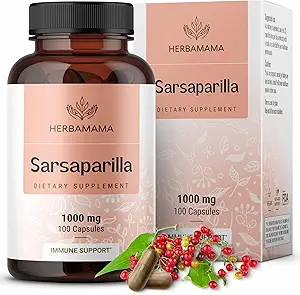 HERBAMAMA Sarsaparilla Root Capses - 1000mg Sarsaparilla Κόνις για βοτανικό καθαρισμό ήπατος Υποστήριξη - Vegan, μη ΓΤΟ συμπλήρωμα ήπατος Smilax