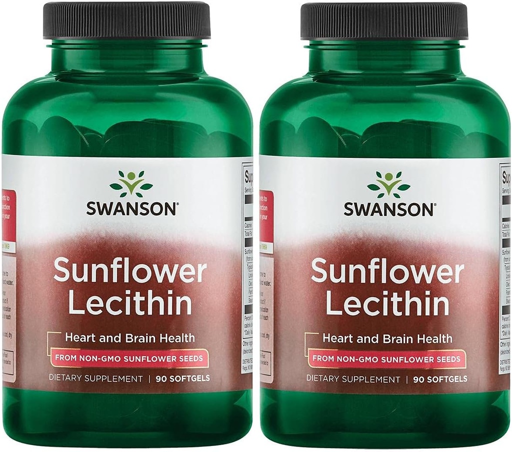 Swanson Sunflower Lecithin - Herbal Supplement Promoting Healthy Brain Function - Natural Formula Supporting Heart Health & Healthy Lipid Balance - (90 Softgels, 1200mg Each) 2 Pack