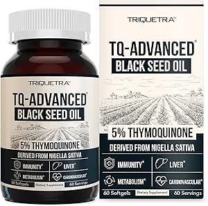 Black Seed Oil Softgels |% Thymoquinone - TQ-Advanced® | High Potency - 500 mg per Capsule - 15:1 Nigella Sativa Tür, Vegan Formula, Glass Şişe (60 Softgels)