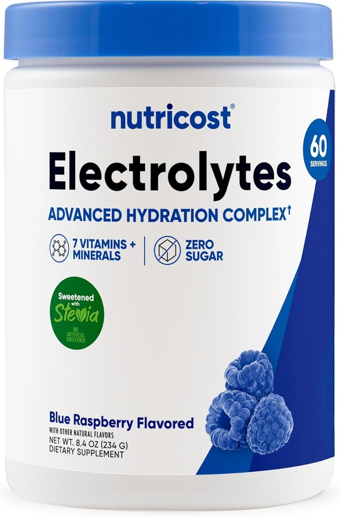Nutricost Electrolyte Complex Powder (60 Servings, Blue Raspberry) - Hydration Supplement Drink Mix with Vitamins and Minerals