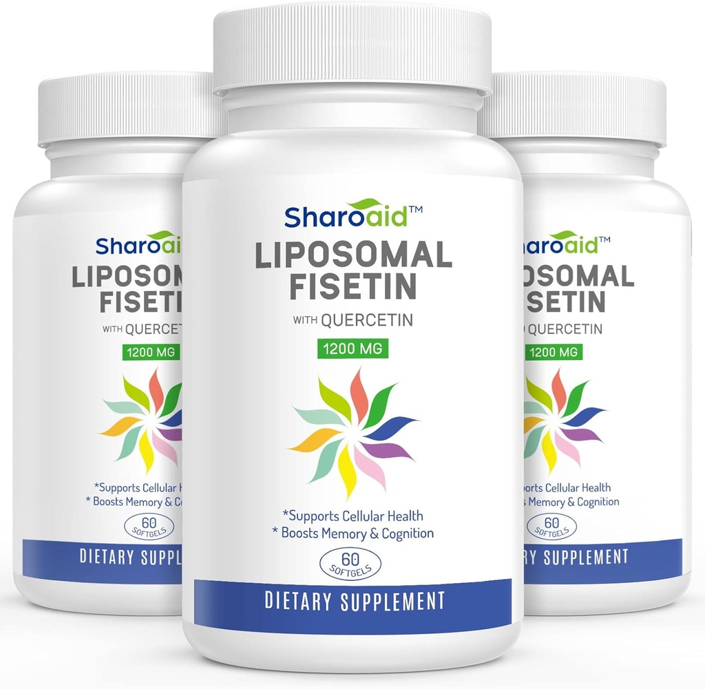 Liposomal Fisetin, Quercetin Supplements 1200 mg per Service,High Abors Polyols Antioksis for Women,Men,Non-GMO,Gluten-Free,3 Şişe-180 Softgels