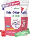 20in-1 Saç Skin ve Nails Gummies, Kadınlar ve Erkekler için 10000 mcg Biotin, Vitaminler A, C, D, Saç Büyüme ve Sağlıklı Cilt için E, White Peach Flavor, 90 Gummies