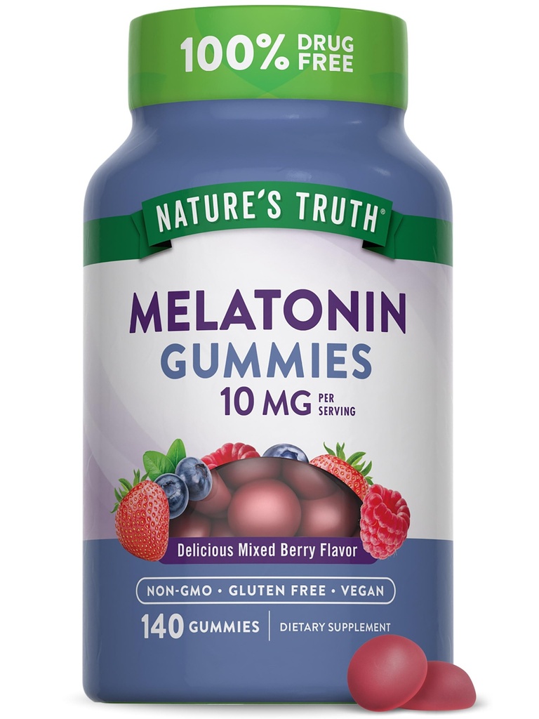 Nature's Truth Melatonin Gummies | 10mg | 140 Kont | Berry Flavor | Vegan, Non-GMO & Gluten Free Supplement for Yetişkinler