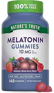 Nature's Truth Melatonin Gummies | 10mg | 140 Kont | Berry Flavor | Vegan, Non-GMO & Gluten Free Supplement for Yetişkinler