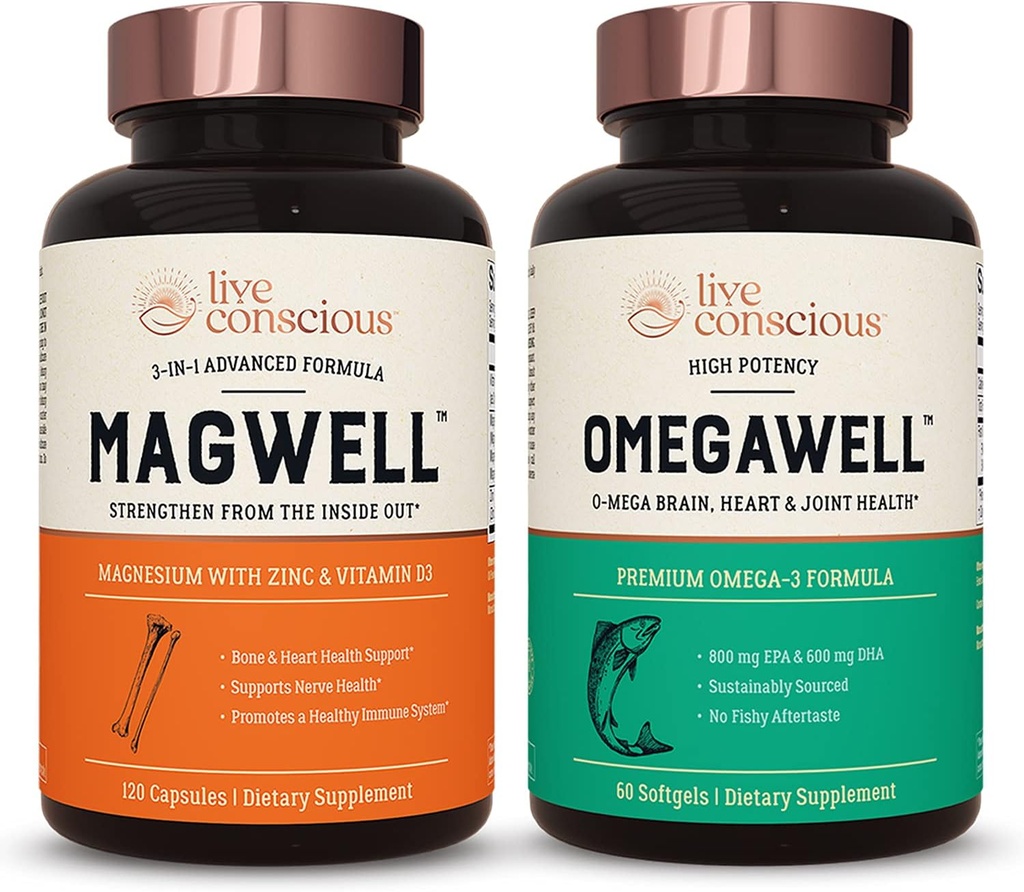 Ζωντανό Συνειδητή OmegaWell ιχθυέλαιο & MagWell μαγνήσιο ψευδάργυρος & βιταμίνη D3 