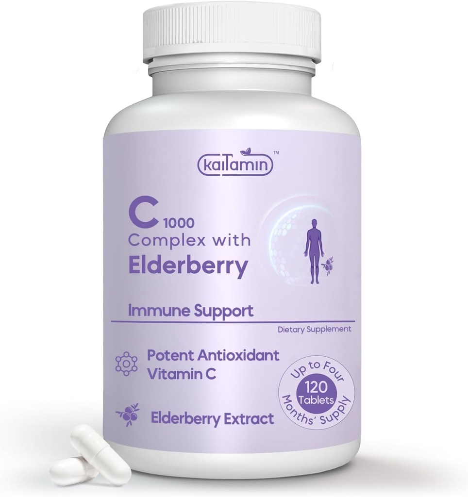 Βιταμίνη C 1000mg με Rose HIPS + Sambucus Elderberry - C1000 Complex Dietary Supplement for Immune Support & Antioxidant Support - 120 Tablets for Upto 120 Days (120 Count (Pack of 1))
