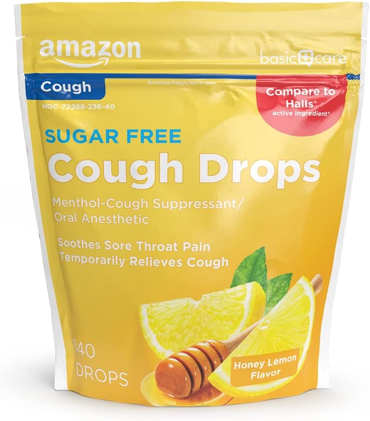 Basic Care Sugar Free Honey Lemon Cough Drops, 140 Count (Σε σύγκριση με Halls)