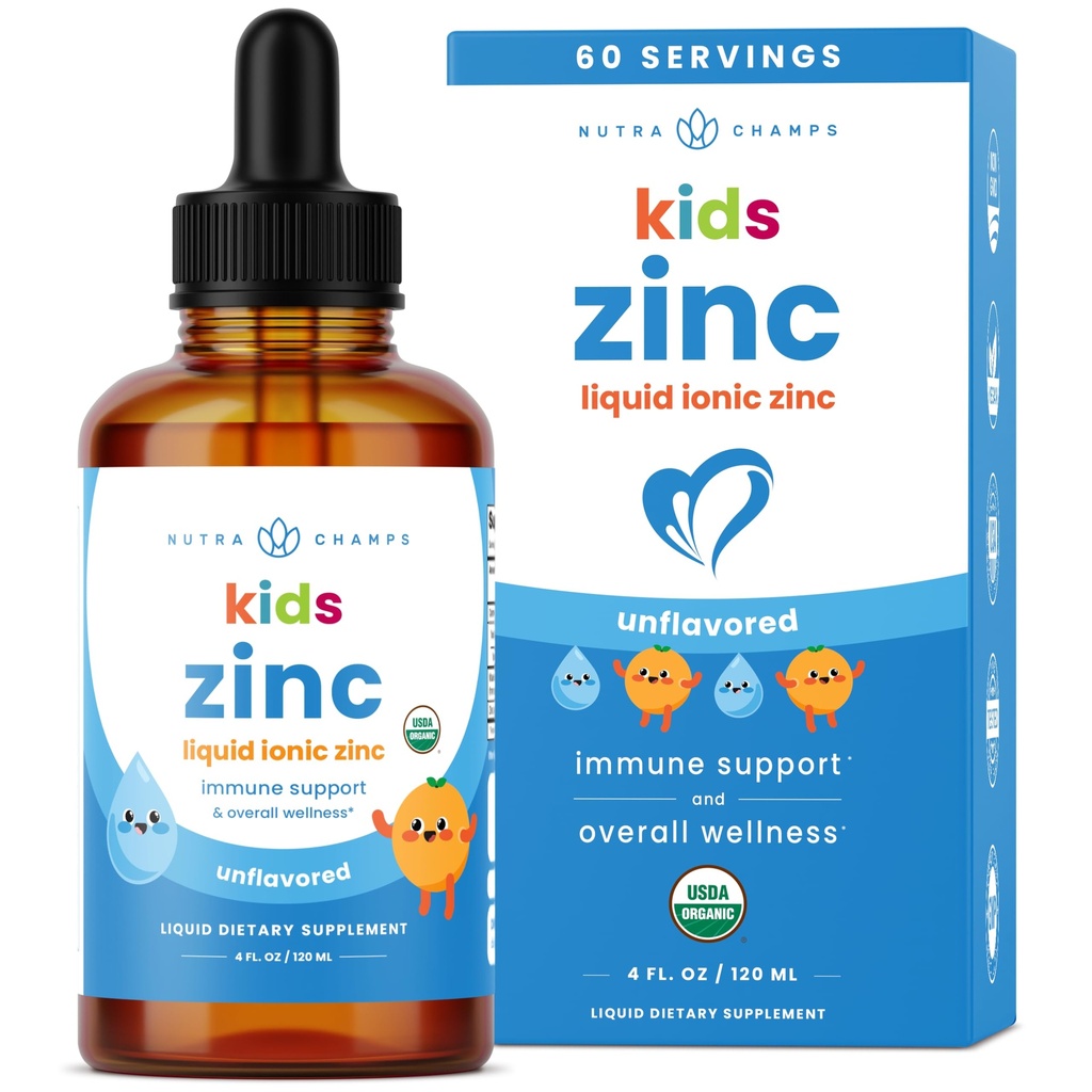 NutraChamps Material çinko Drops for Kids, Ionic çinko Drops, Çocuklar için C vitamini ile geliştirilmiş, Sugar-Free 4 oz, Vegan & Non-GMO, Tangerine, 60 Hizmet, 2 Ay Supply