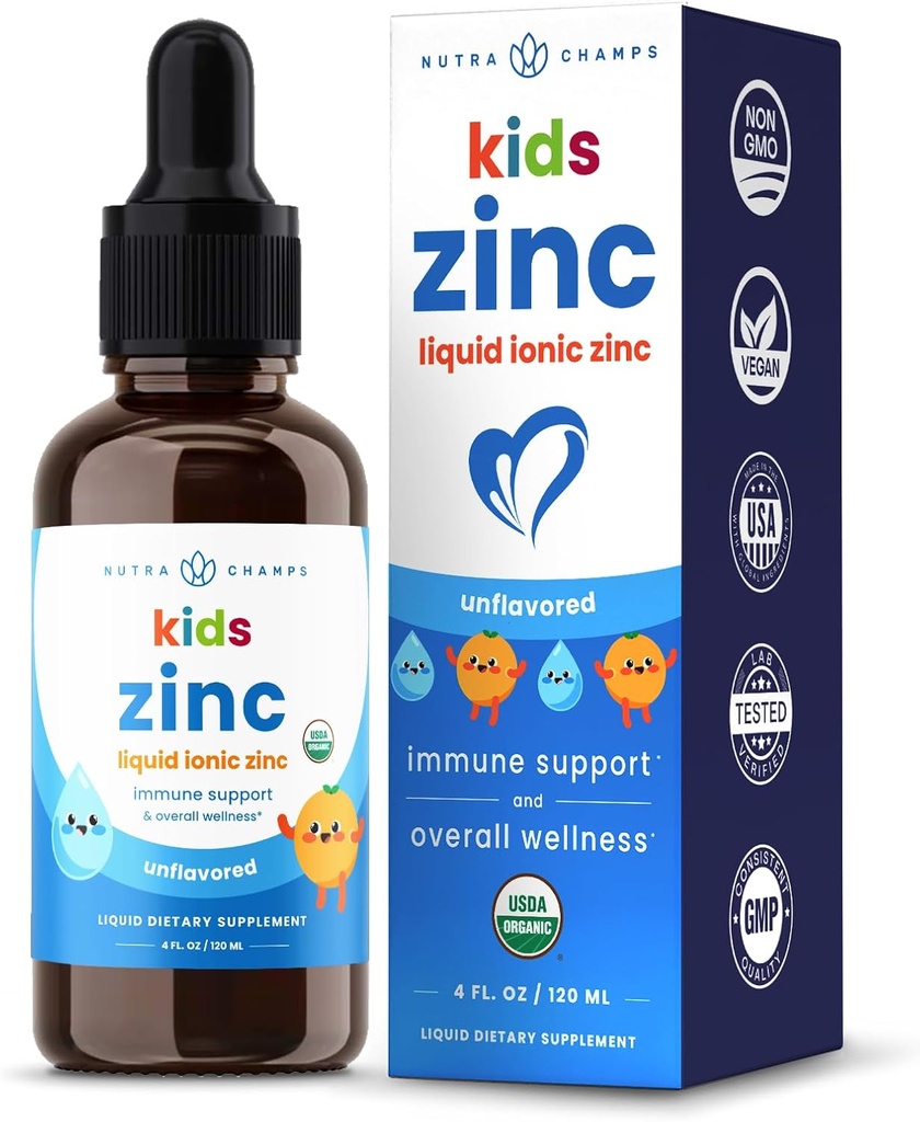 NutraChamps Material çinko Drops for Kids, Ionic çinko Drops, Çocuklar için C vitamini ile geliştirilmiş, Sugar-Free 4 oz, Vegan & Non-GMO, Tangerine, 60 Hizmet, 2 Ay Supply