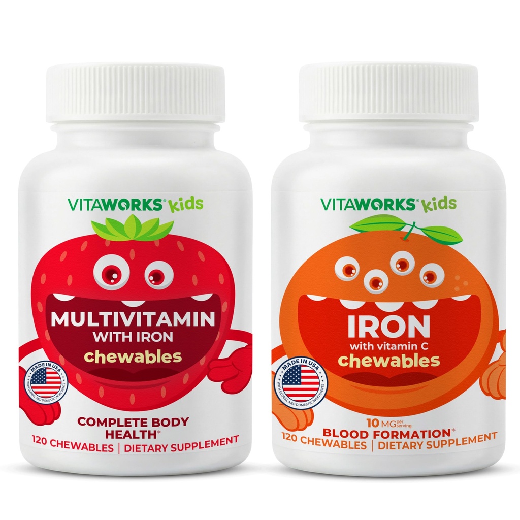 Çocuklar Multivitamin Chewables + Iron 10mg + Vitamin C Chewables Sche