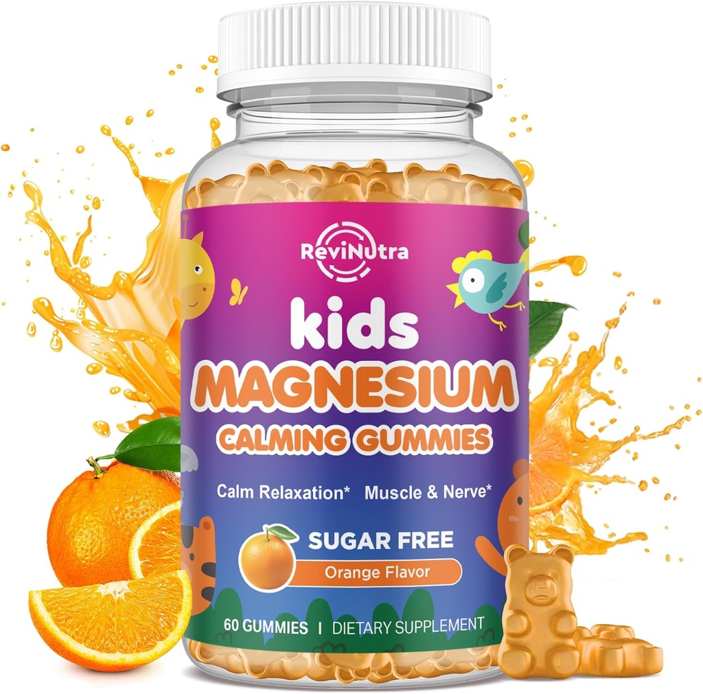 Çocuklar için Calmies - Beslenme, Beyin, Immune & Bone Health - Great Tasting Magnezyum Gummies for Kids & Yetişkinler - Vegan Sugar Free Orange 60ct