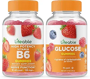 Ζωοποιήσιμη βιταμίνη Β6 + Γλυκόζη, Gummies Bundle - Μεγάλη γεύση, συμπλήρωμα βιταμίνης, χωρίς γλουτένη, χωρίς ΓΤΟ, Μασώμενα