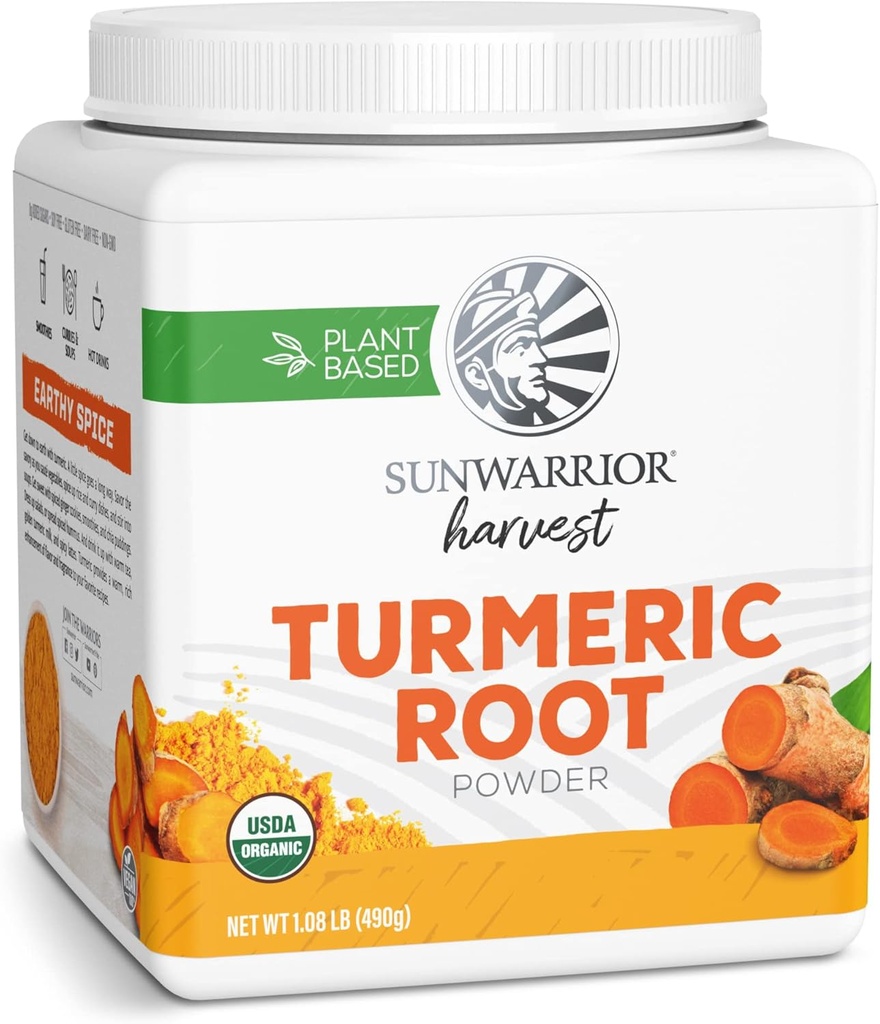 Sunwarrior Organik Turmeric Root Toz | Pure Raw Superfood Toz for Baking Smoothies and Curry | USDA Non-GMO 490g Tub (70 SRV) Organik Tarım