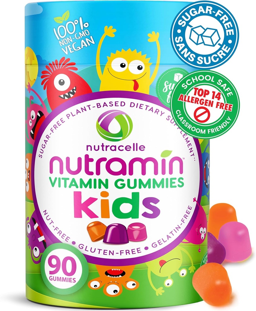 Nutracelle NUTRAMIN Sugar-Free, Allergen-Free 100% Vegan Gummy Multivitamins for Kids - Great Tasting Natural Gummies Your Kids Will Love - 90 Count Bottle
