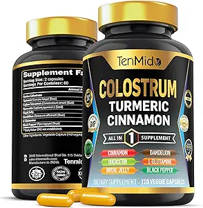 Colostrum Supplement - 8in1 Formula - Turmeric, Ceylon Cinnamon, Quercetin, Royal Jelly, Dandelion, L- Glutamine ve Black Pepper - Digestive Health Support - 120 Capsules