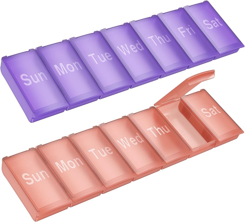 Haftalık Pill Organizer,2 Pack Büyük Günlük Vitamin Pill Box,Portable Travel Friendly 7 Day Pill konteynerleri Tıp Sahibi,Handbag Açık Küçük Pill Case for Supplements Fish Oill Case