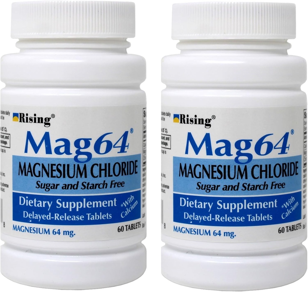 Rising Mag64 Magnezyum Klorid Diyeter Supplement Gecikmiş-Release Tabletleri 64 mg, 60 Tabletler (Pack of 2)