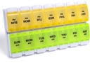 Sukuos AM PM Weekly Pill Organizer 7 Day, 2 Times A Day Medicine Pill Box with Easy Push Düğme, BPA Free Vitamin Cases for Fish Oil /Supplements, Easy to Clean (Yellow&Green)