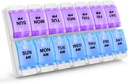 Sukuos AM PM Weekly 7 Day Pill Organizer, 2 Times A Day Pill Box with Arthritis Friendly Push Button, Medicine Cases for Vitamin/Fish Oil/Supplements, Easy to Clean (Purple&Blue)