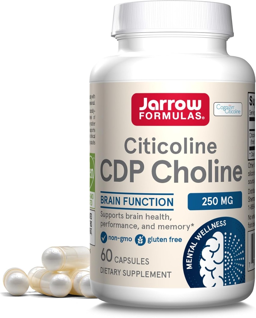 Jarrow Formulas - CDP Choline Capsules - 250 mg - 60 Count - Citicoline CDP Choline Supplement - For Memory & Brain Health Supports Phosphatidylcholine Synthesis - Non-GMO - Gluten Free