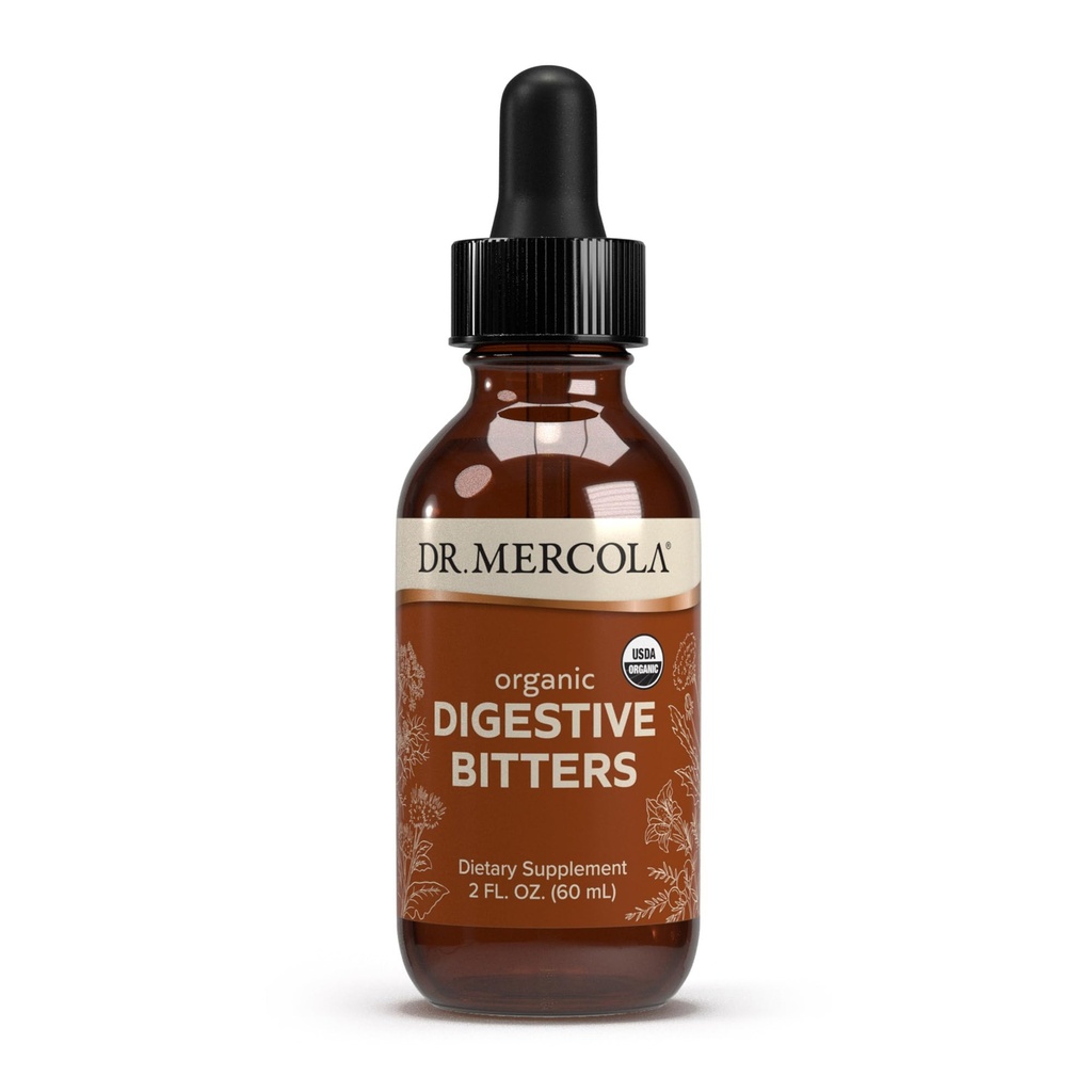 Dr. Mercola Organic Digestive Bitters Liquid Drops - Digestive Health Support - Χωρίς αλκοόλ - Χαρακτηριστικά Burdock Root, Dandelion Leaf, μάραθο Σπόροι & Περισσότερα - 2 fl. oz. (30 Servings)