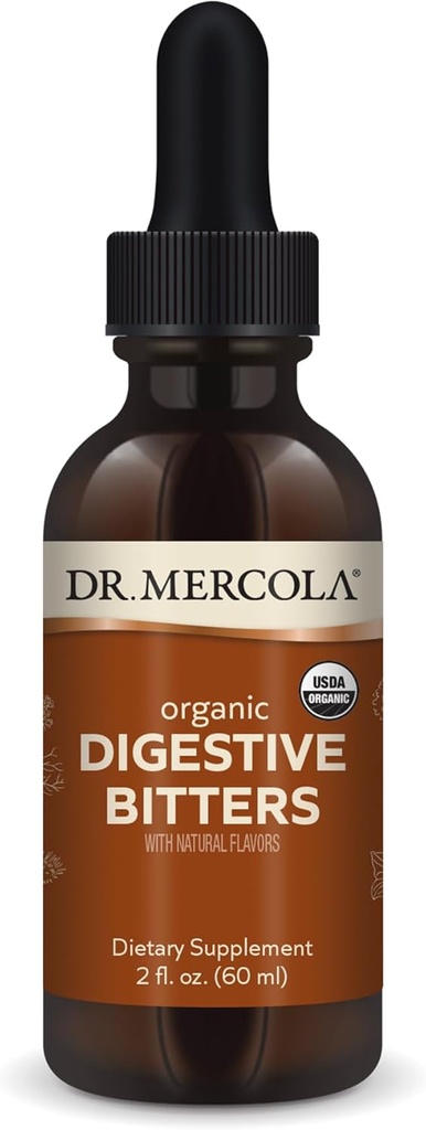 Dr. Mercola Organic Digestive Bitters Liquid Drops - Digestive Health Support - Χωρίς αλκοόλ - Χαρακτηριστικά Burdock Root, Dandelion Leaf, μάραθο Σπόροι & Περισσότερα - 2 fl. oz. (30 Servings)
