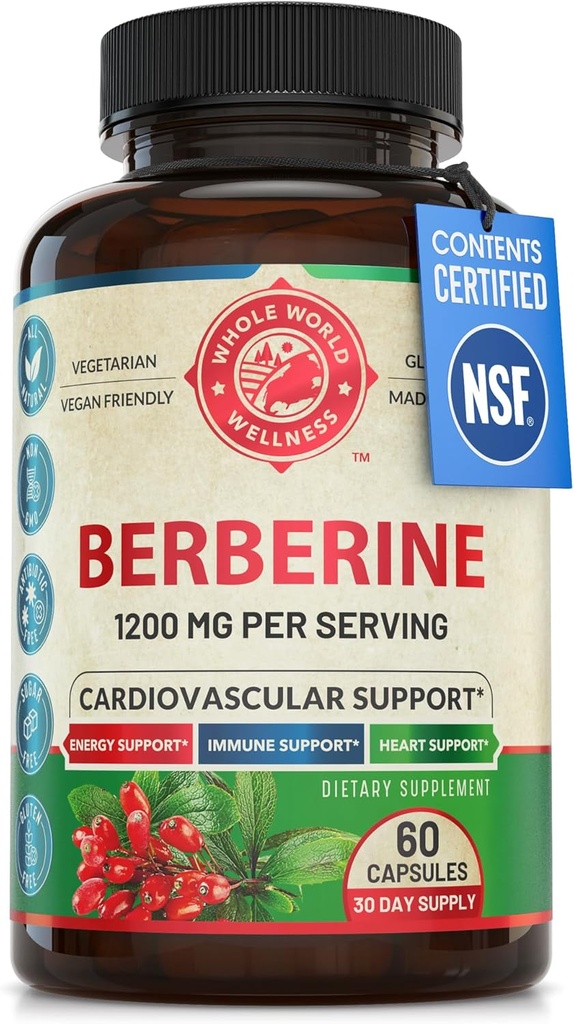 1200 mg Berberine Herbal Health Capsules Support Heart and Cardiovascular Health, Sağlıklı Kolesterol, Triglyceride, Blood Sugar Levels, Supports Digestion, Boosts Metabolism, 60 Capsulescular