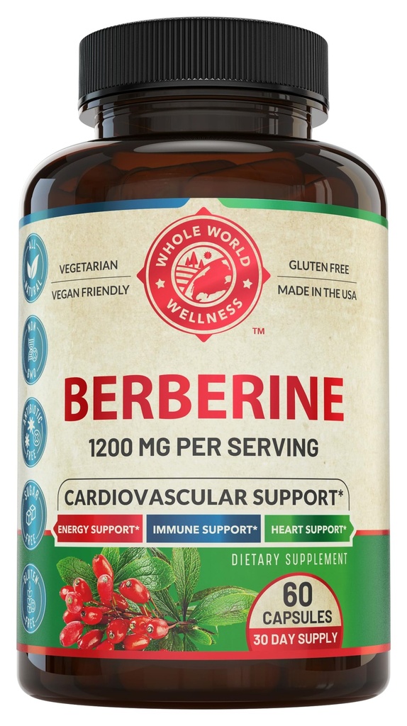 1200mg Βερβερίνη Φυτικές Κάψουλες Υγεία Υποστήριξη Καρδιά και Καρδιαγγειακή Υγεία, Βοήθεια Διατήρηση Υγιής Χοληστερόλη, Τριγλυκερίδια, Επίπεδα σακχάρου αίματος, Υποστηρίζει Διέγερση, Ενισχύει Μεταβολισμός, 60 Κάψουλες
