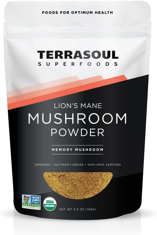 Terrasoul Superfoods Organik Lion's Mane Mushroom Toz (4:1 alıntı), 5.5 Ounces