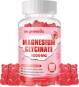 Μαγνήσιο Γλυκινικό Gummies 1000mg - Συμπλήρωμα μαγνησίου χωρίς ζάχαρη με βιταμίνη D, B6, CoQ10 για υποστήριξη ηρεμίας & ύπνου - 60 Gummies Φράουλα